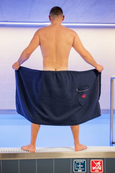 Royal collection, pánský saunový kilt, tmavě modrá s červenou korunkou, vel. S-M, galerie